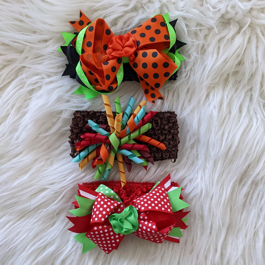 3/$15 - Lot Of 3 Holiday Bow Headbands Halloween Thanksgiving Christmas